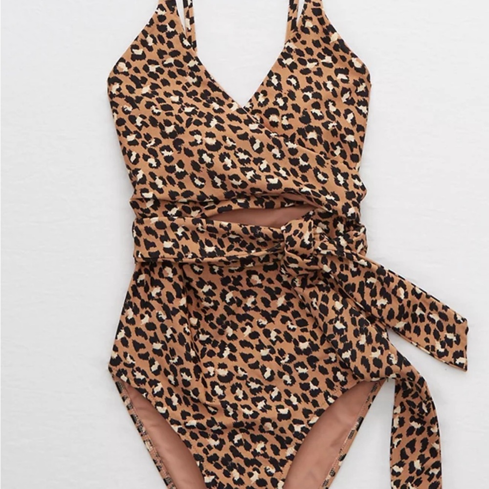 Aerie Leopard Wrap One Piece Swimsuits - size Medium (long)